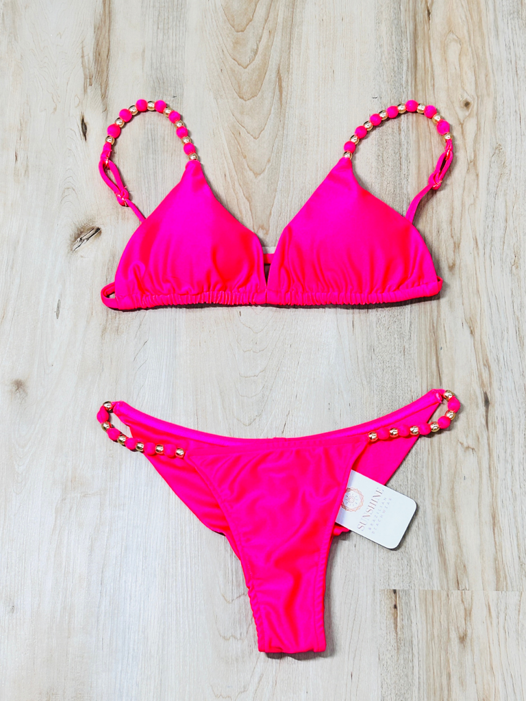 Luxurious Tie Triangle Bikini with Gold-Plated Details