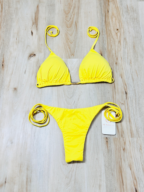 Plain Triangle Top with Side Tie Bikini Bottom