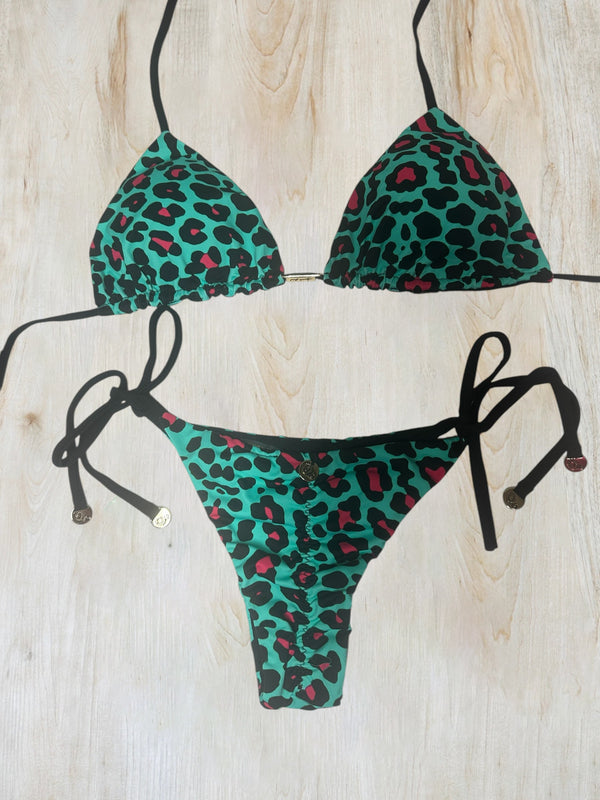 Green Leopard Print Bikini Set 03