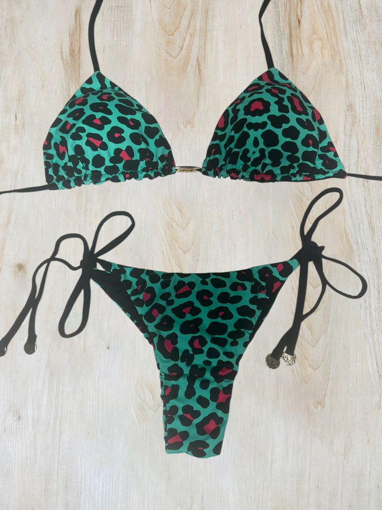 Green Leopard Print Bikini Set
