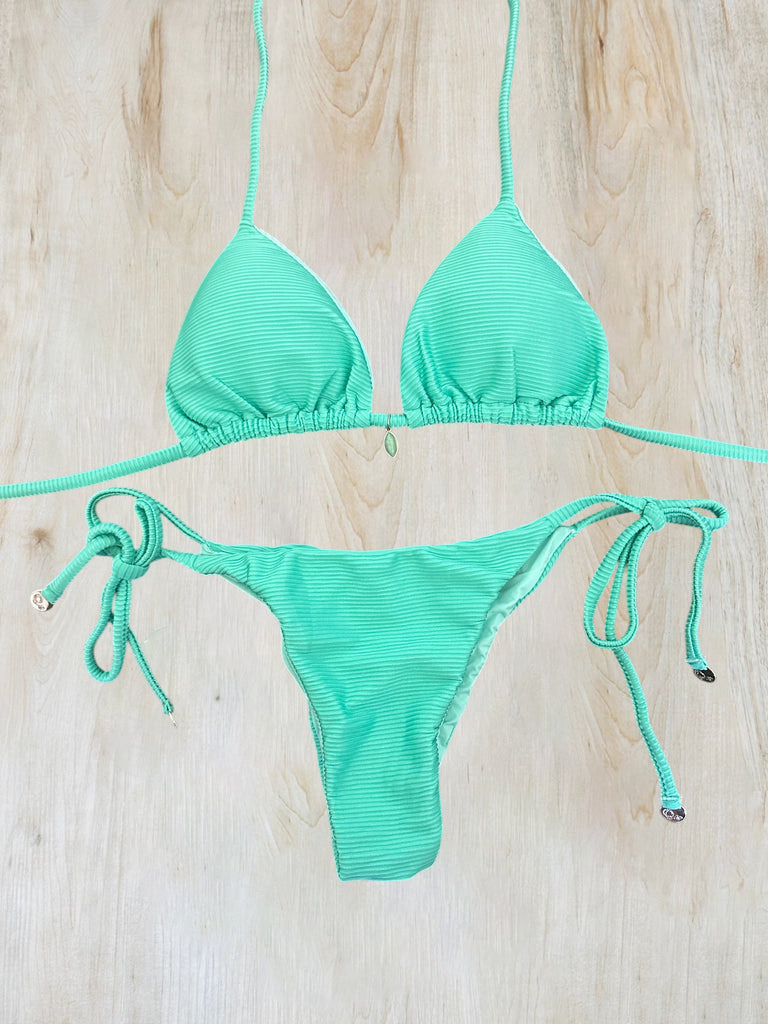 Mint Textured Tie-Side Bikini Set