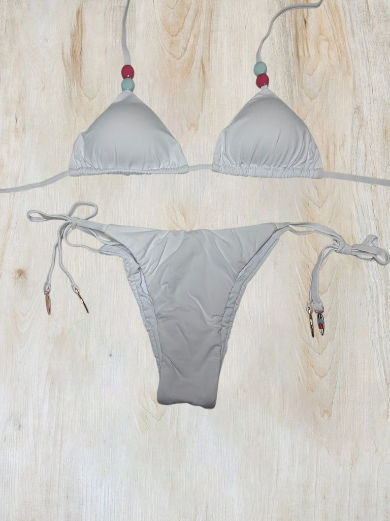 Minimalist Beaded Halter Triangle Bikini Set
