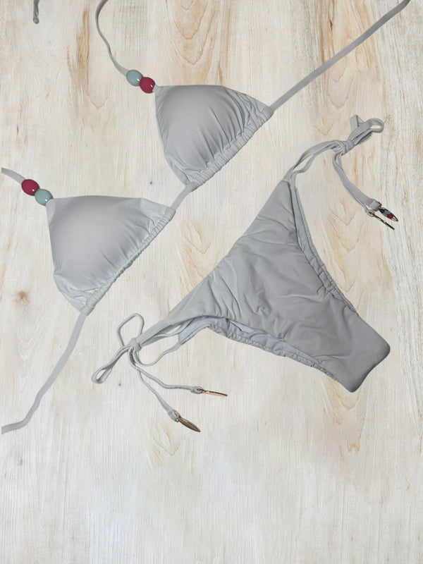 Minimalist Beaded Halter Triangle Bikini Set