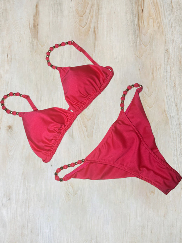 Pink Beaded Bikini Set 01