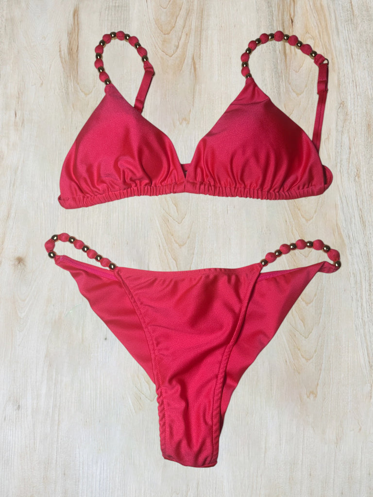 Pink Beaded Bikini Set