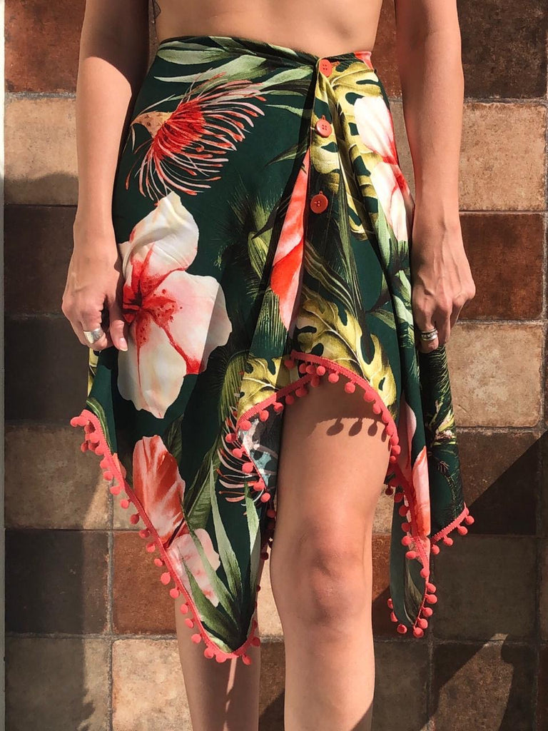 Tropical Floral Wrap Skirt