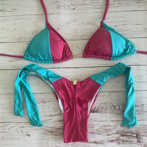 Top with Side Tie Bottoms (Blue/Pink)