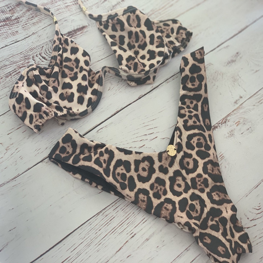 Underwire Push Up Top With High-Leg Bikini Bottoms (Animal Print