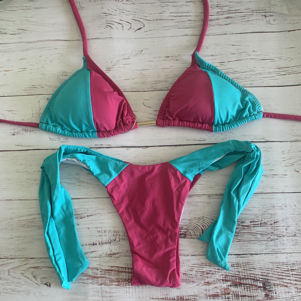 Top with Side Tie Bottoms (Blue/Pink)
