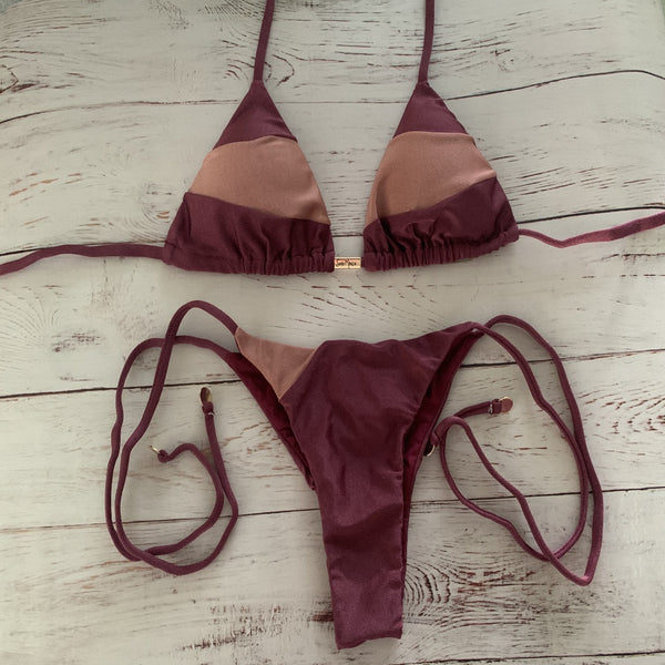 Top with Side-Tie Bottoms (Vinho/Rose shine)