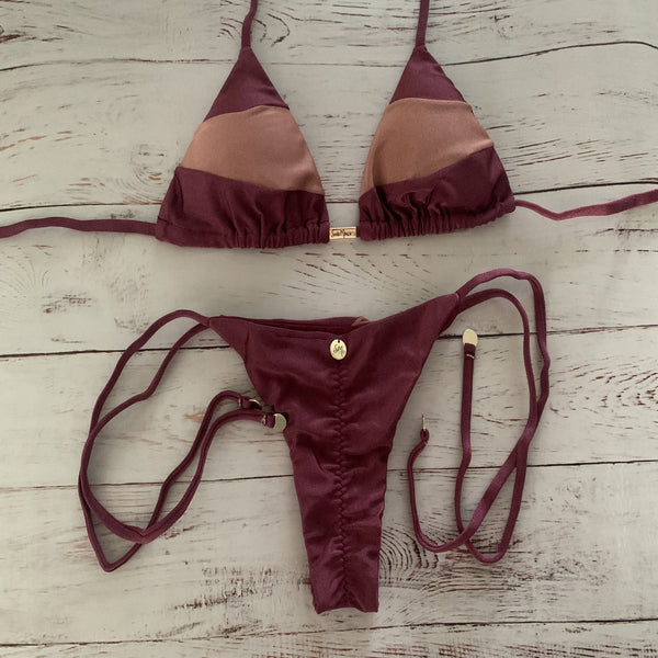 Top with Side-Tie Bottoms (Vinho/Rose shine)