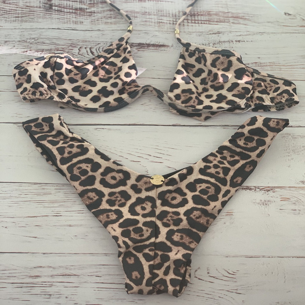 Underwire Push Up Top With High-Leg Bikini Bottoms (Animal Print