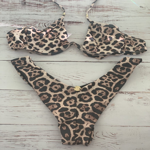 Underwire Push Up Top With High-Leg Bikini Bottoms (Animal Print)